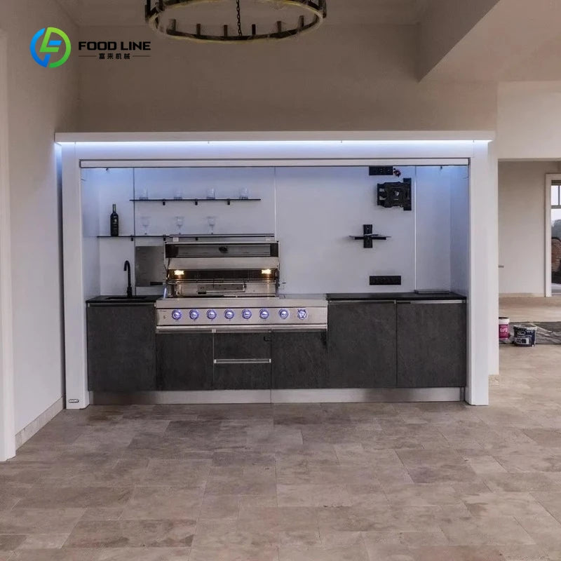 Customized Hot Sale All-In-One Multi-Functional Outdoor Mobile Kitchen Movable Kitchen Easy Install with Combined Sink Fridge