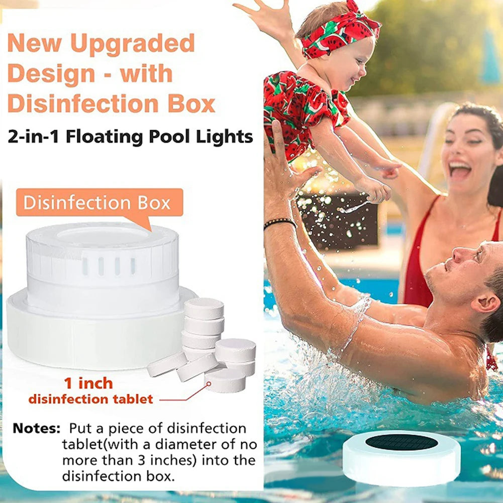 Solar Floating Chlorine Dispenser with Colorful Light Chlorine Floating Water Cleaner IP68 Waterproof for Up To 3 Inch Tablets