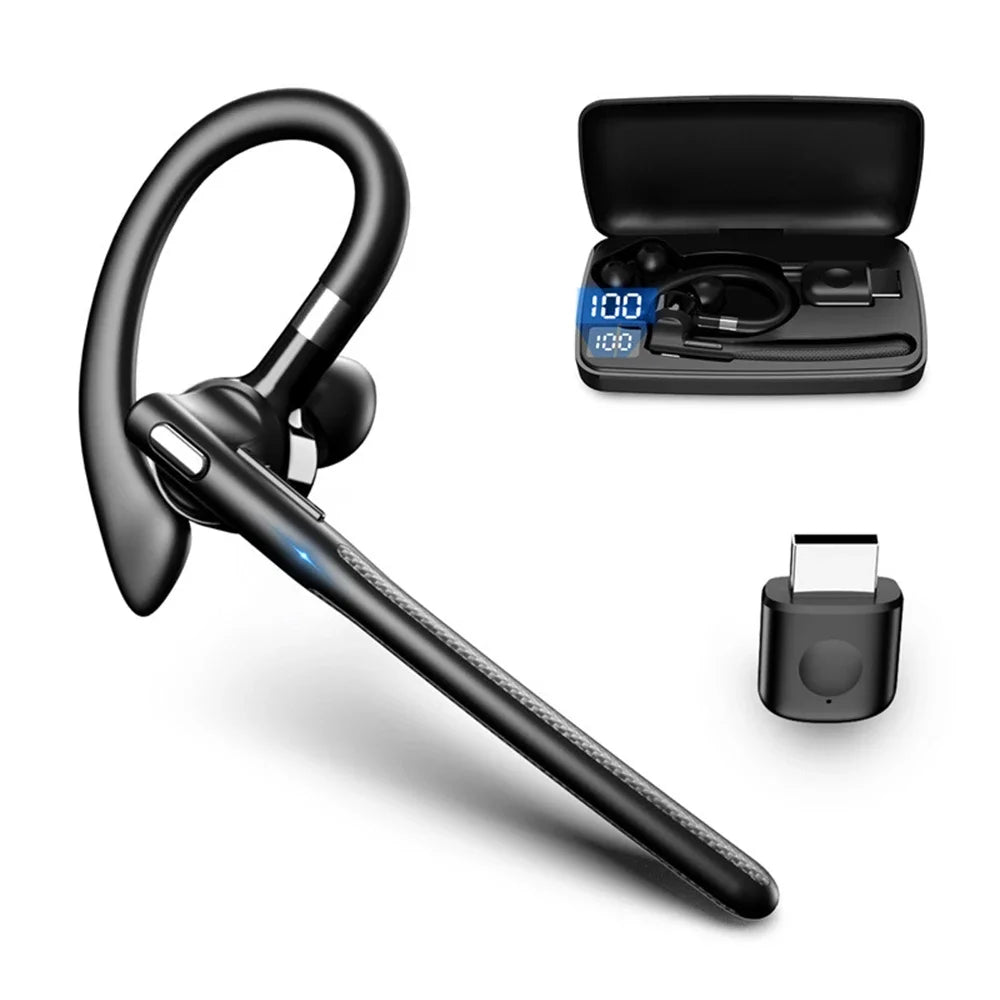Wireless Bluetooth 5.4 Headset Ear-hook Single Ear Driving Headphone With Dual-Mic CVC8.0 Noise Cancelling Handsfree Earphones