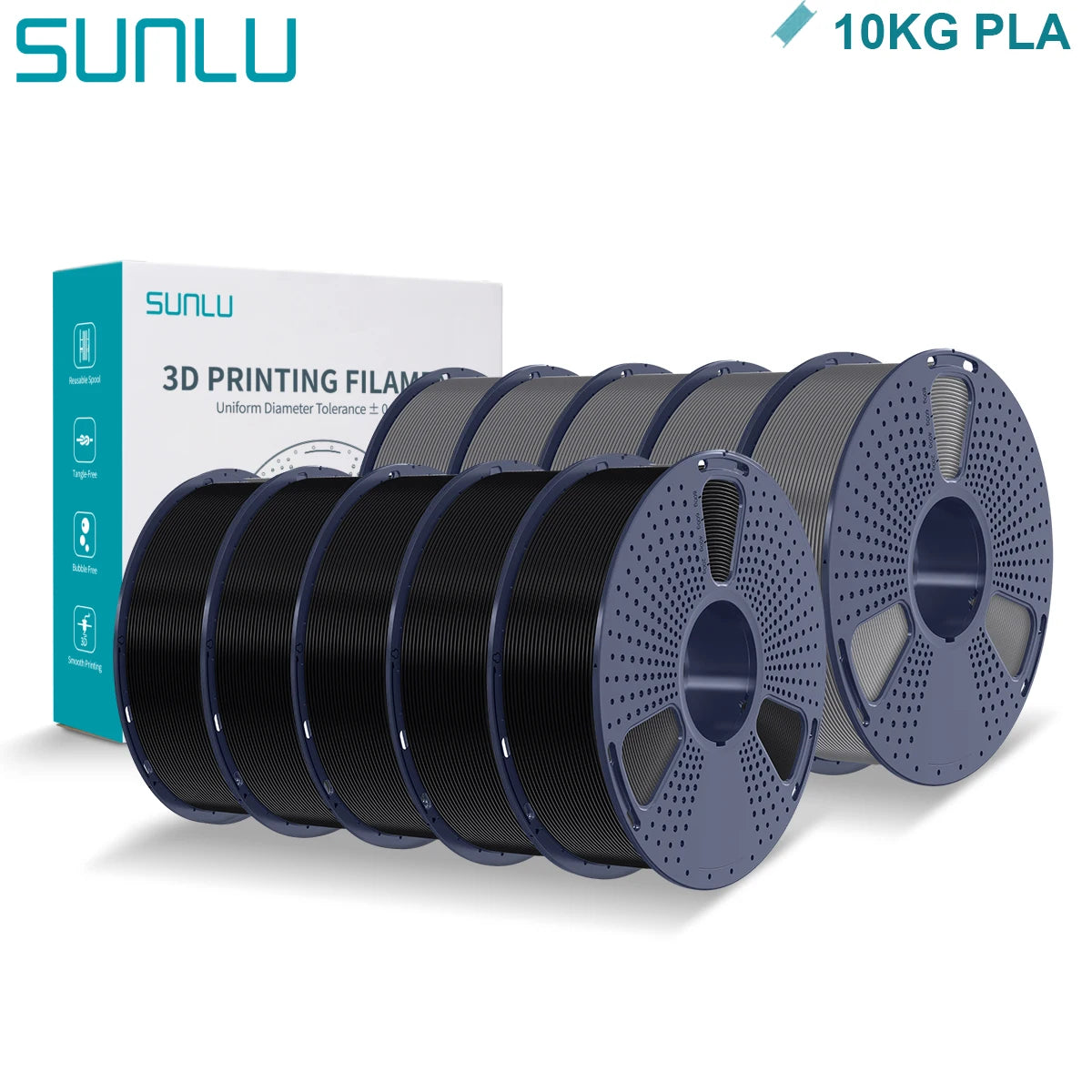 SUNLU PLA 3D Printer Filament 1.75mm - 10 Rolls x 1KG | Neatly Wound
