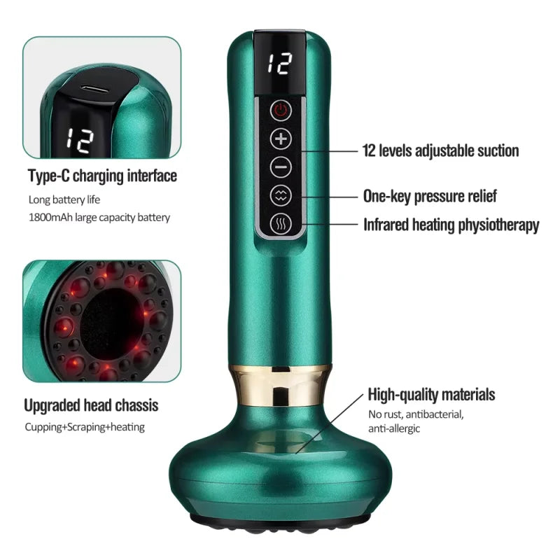 Intelligent Electric Cupping Device | Vacuum Negative Pressure Meridian Massager with Heating