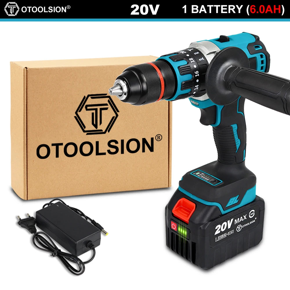 20V 13mm Brushless Impact Drill 20 Torque 120NM Cordless Impact Drill Screwdriver Drill Ice Drill Electric Drill Li-ion Battery