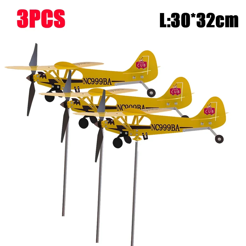 Airplane Weather Vane Piper J3 Cub Wind Spinner For Garden Durable Metal Windmill Aircraft Weather Vane Outdoor Garden Decor