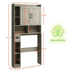 Vabches Bathroom Organizer Storage Wood Over The Toilet Storage Cabinet with Barn Doors&Toilet Paper Stand 67'' Tall Toilet Rack