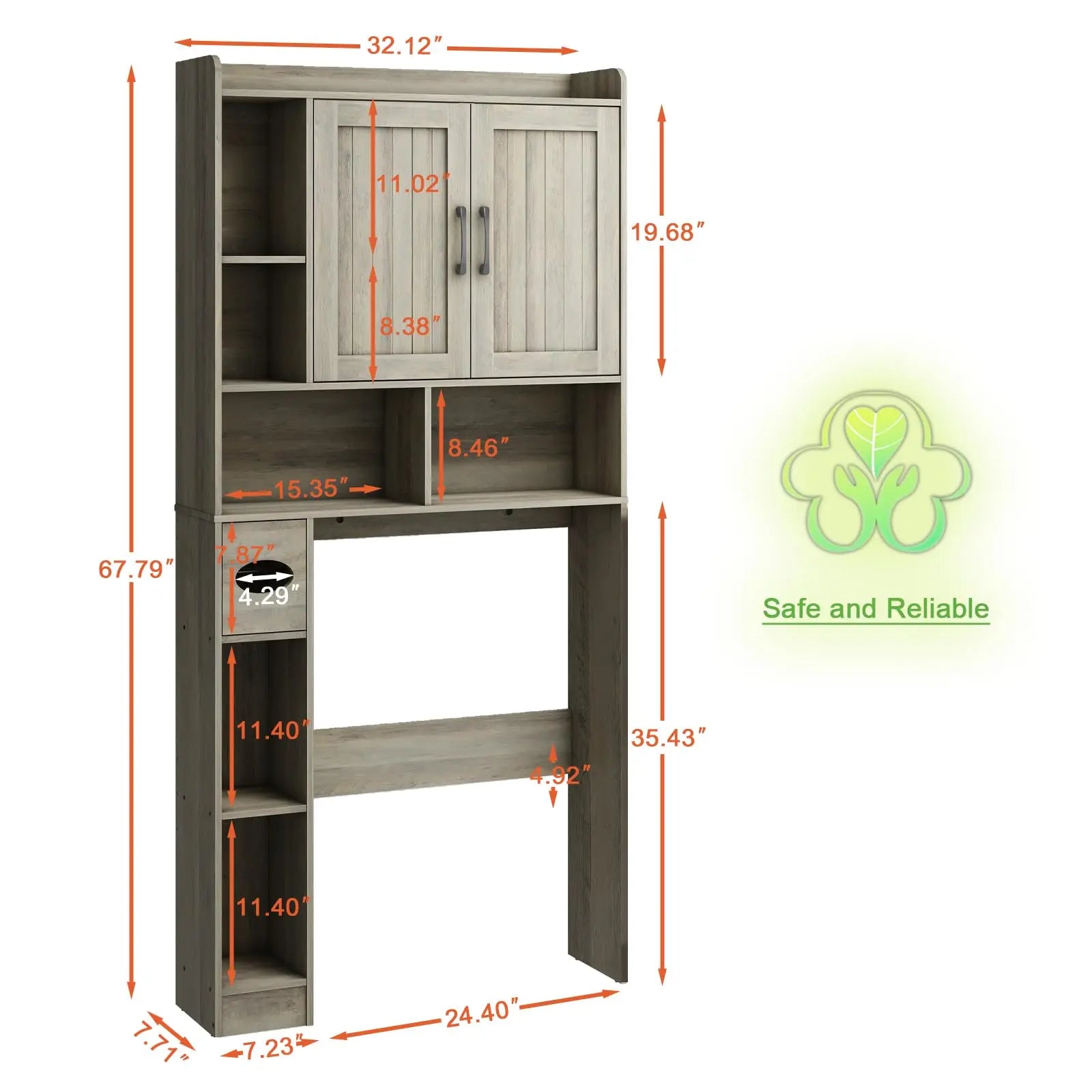 Vabches Bathroom Organizer Storage Wood Over The Toilet Storage Cabinet with Barn Doors&Toilet Paper Stand 67'' Tall Toilet Rack