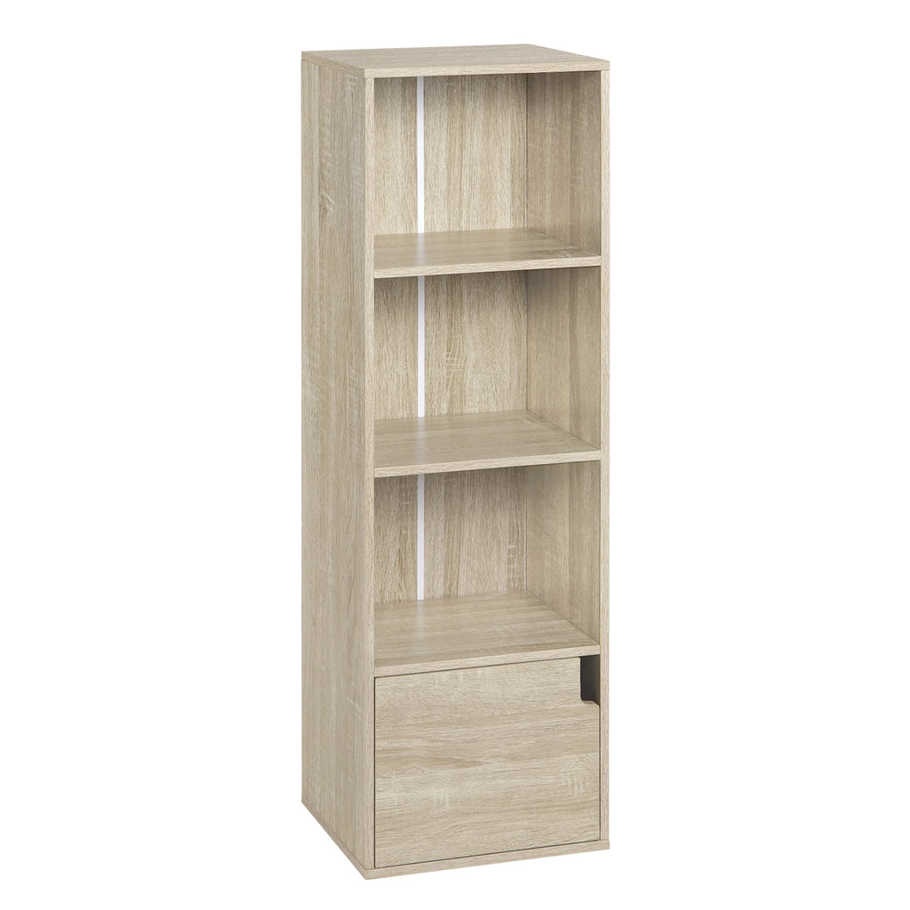 Bookcase with 4 Compartments 1 Door Standing Cube Storage Bookshelf for Living Room Bedroom Office Household
