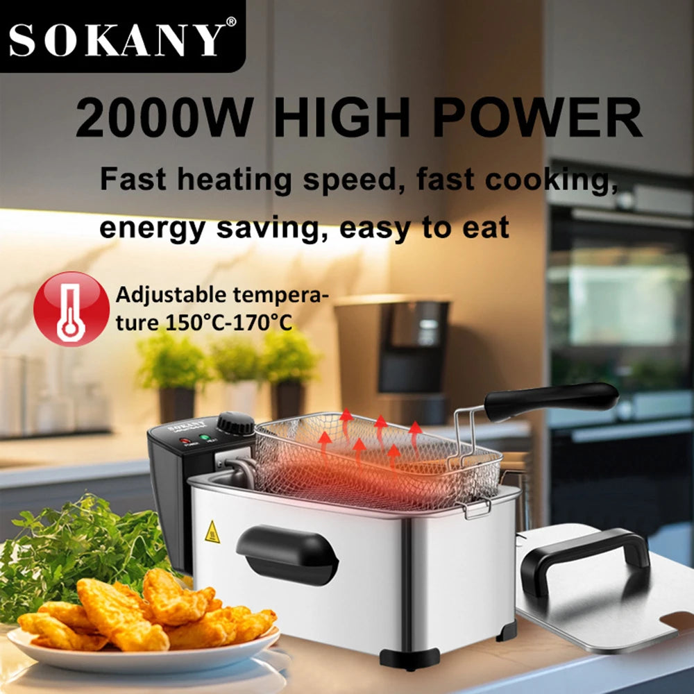 3.5L Household & Commercial Electric Fryer Frying, Fritters, Fried Chicken Slices Adjustable Temperature Easy To Clean