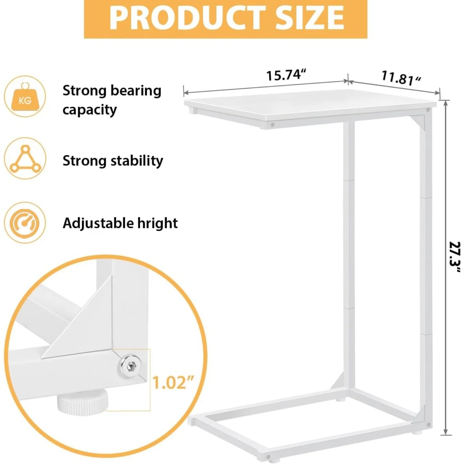 C-Shaped End Table 2-Pack - Sliding Metal Frame Sofa/Bedside Tables, Space-Saving Tall Side Tables for Living Room/Bedroom