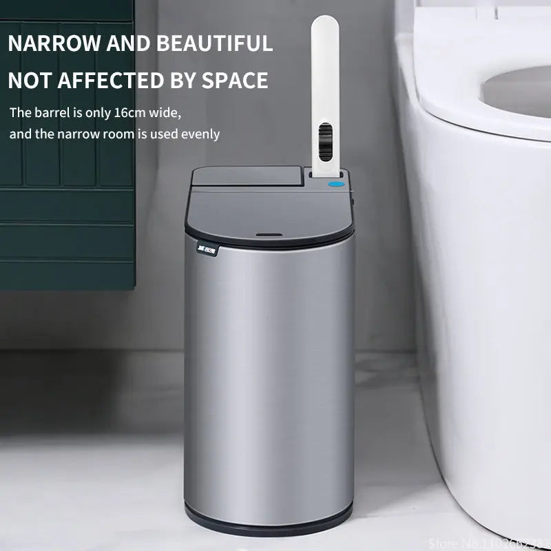 Stainless Steel 7L Smart Trash Can Toilet Brush Set Waterproof Trash Bin Narrow Garbage Smart Sensor Bucket for Lid Bathroom