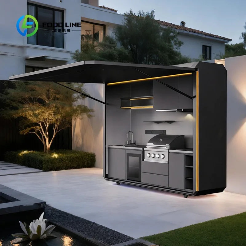 Customized Modular Outdoor Kitchen Cabinets 304 Stainless Steel Waterproof Storage Solution for Villa and Guesthouse