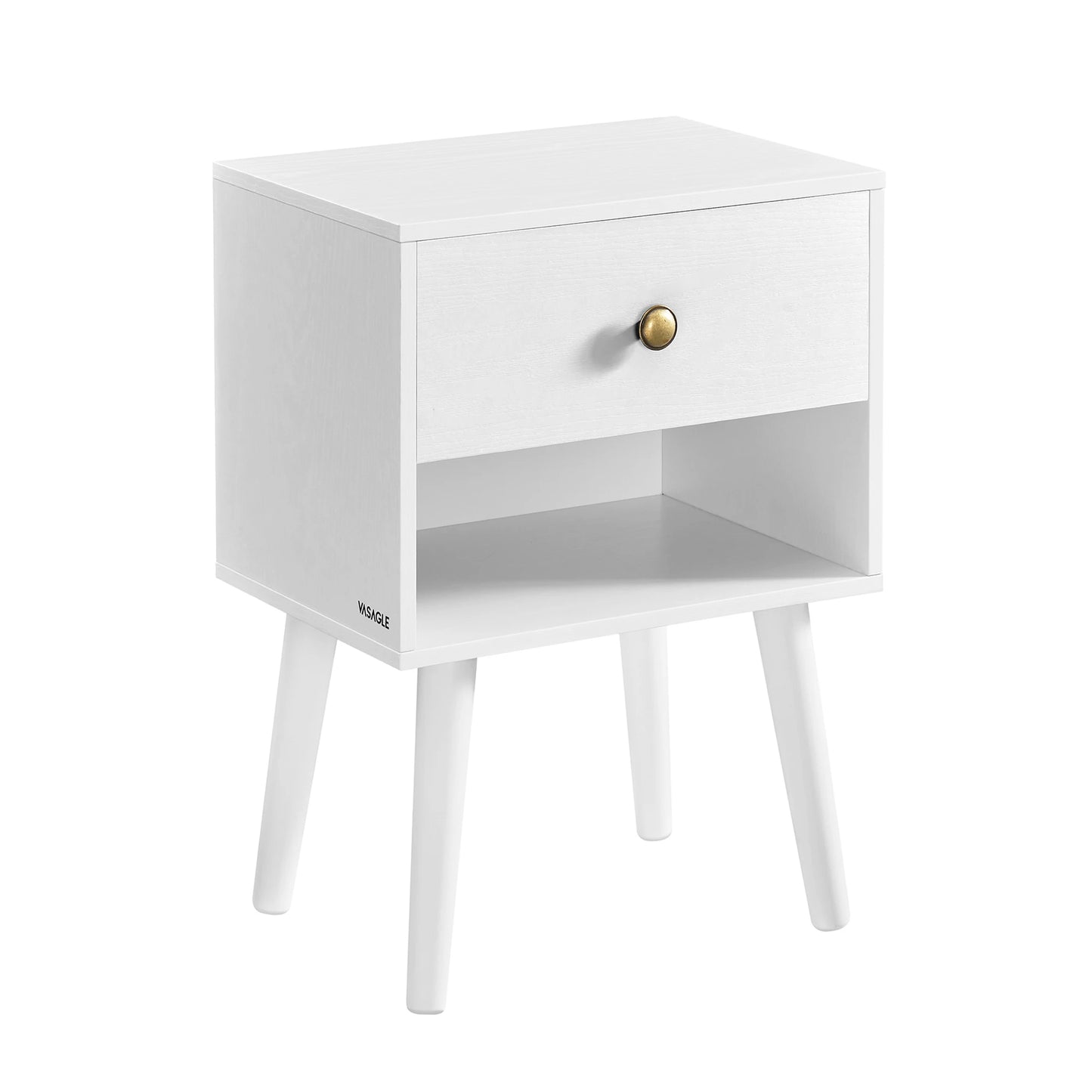 VASAGLE Bedside Table, Side Table with Storage Drawer and Open Shelf, Solid Wood Legs, End Table for Living Room, for Bedroom