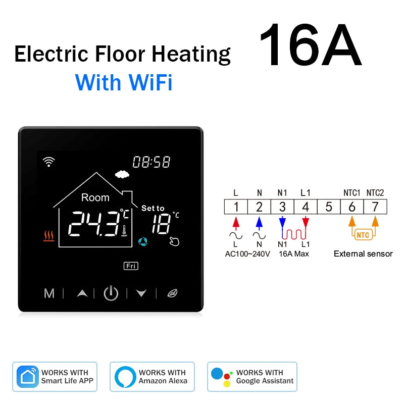 Tuya Smart Home Wifi Heating Thermostat Floor Heating Water Gas Boiler Temperature Thermoregulator Google Home Alexa Alice