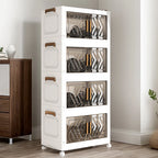 4 Tier Plastic Storage Containers with Doors & Wheels Foldable Organization Folding Storage Boxes for Living Room Bedroom Office