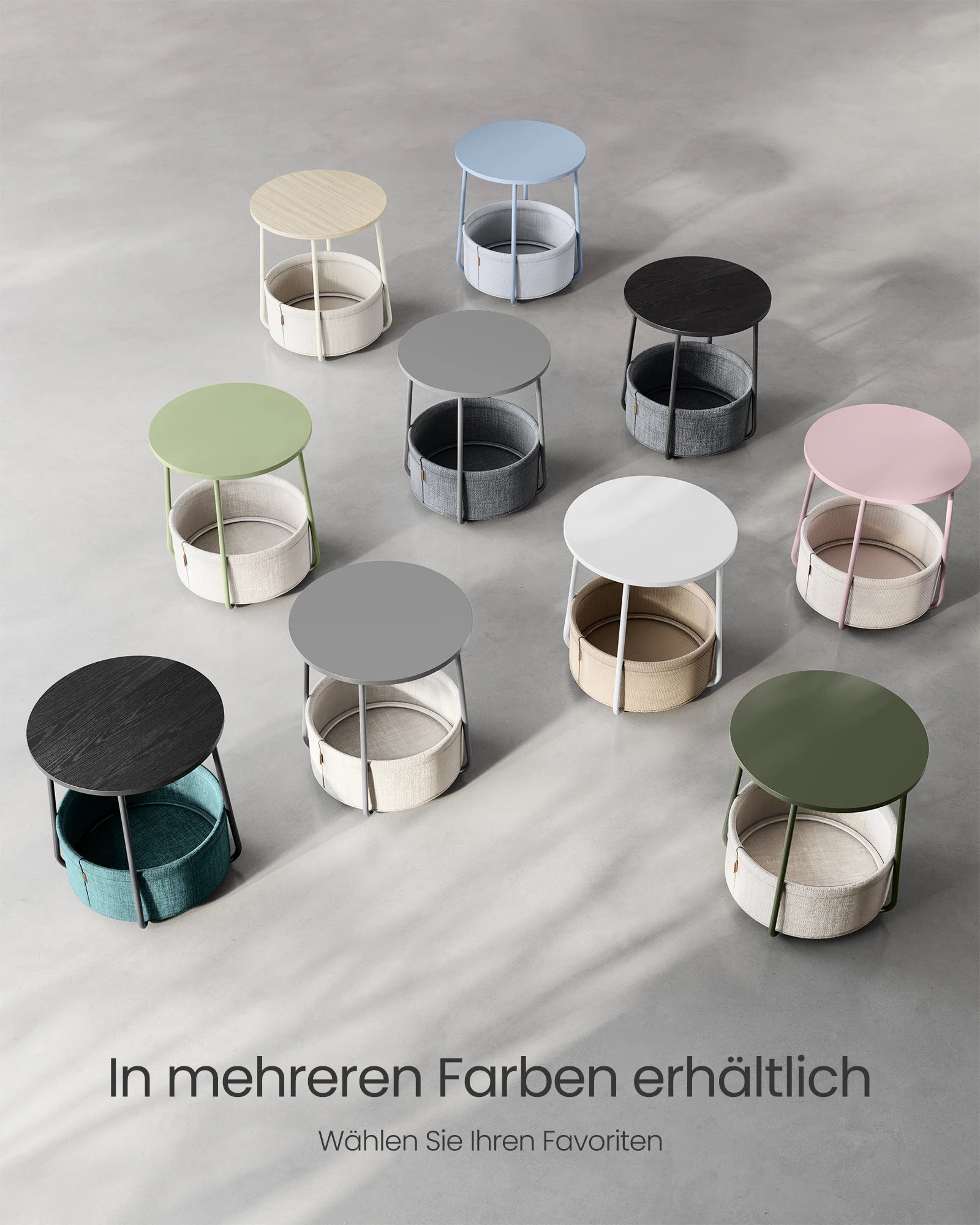 VASAGLE side table round small table coffee table small living room table with fabric basket living room storage space