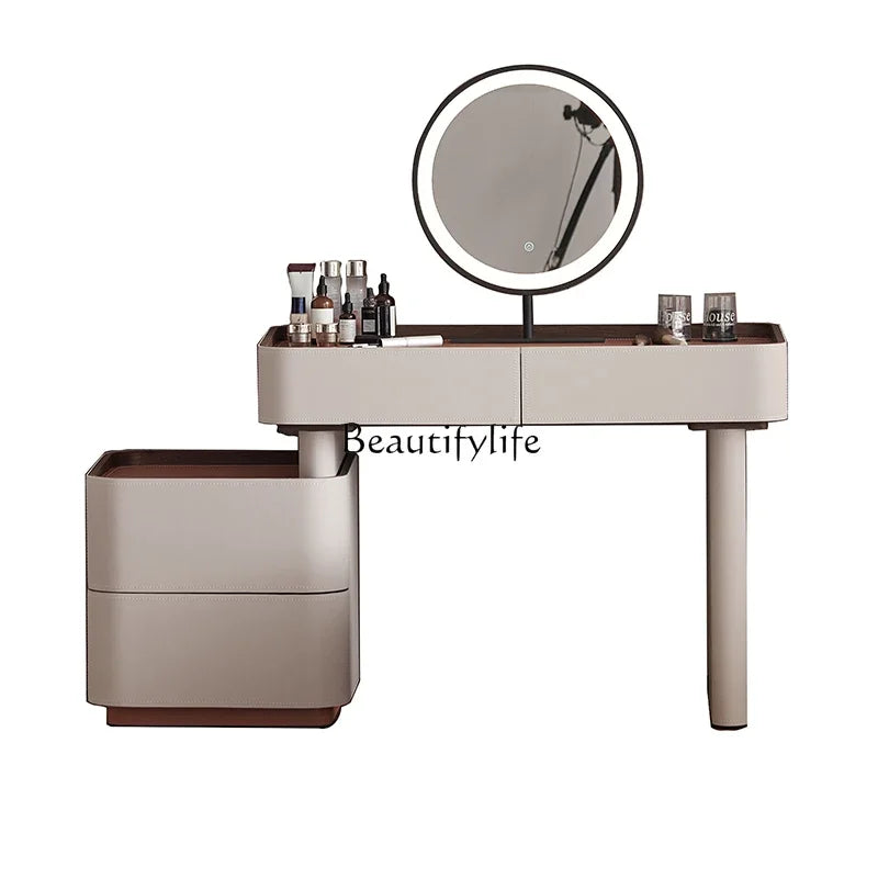 ls 42Italian minimalist solid wood saddle leather retractable dresser makeup table