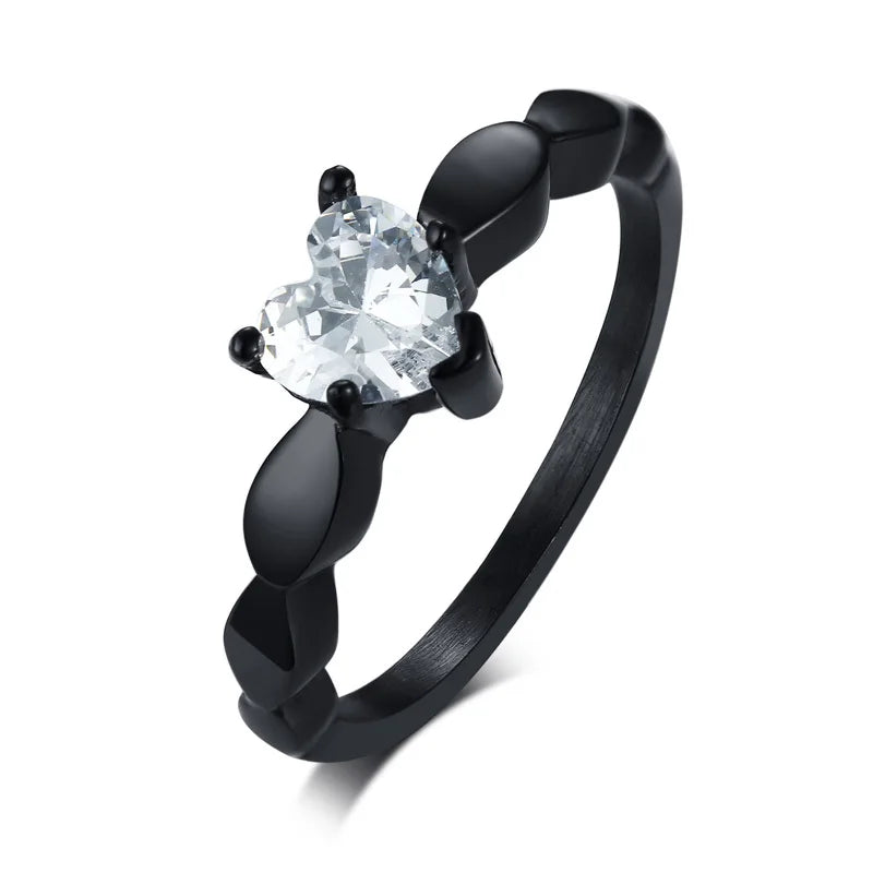 Vnox Romantic Heart CZ Stone Couple Wedding Rings - Black Stainless Steel Engagement Bands for Women & Men | AlluCanFind