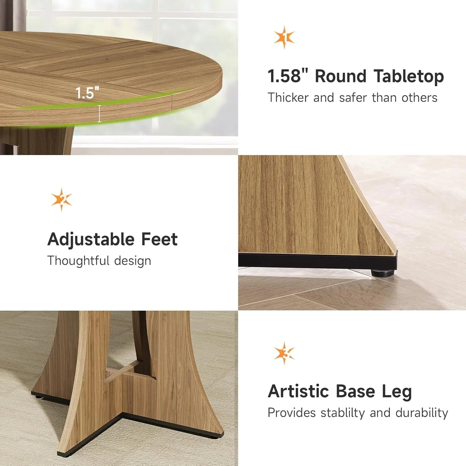 47.2 inch Round Dining Table for 4-6 People, Wood Kitchen Table for Dining Room Living Room, Small Circle Farmhouse Dinner Table