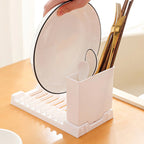 2 IN 1 Foldable Dish Drying Rack Sink Dish Drainer Space-Saving Kitchen Utensils Organizer  Racks Bowl Chopstick Holder Shelf