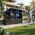 Customized outdoor kitchen cabinet and pergola all-weather kitchen island with built-in grill sink and backyard storage