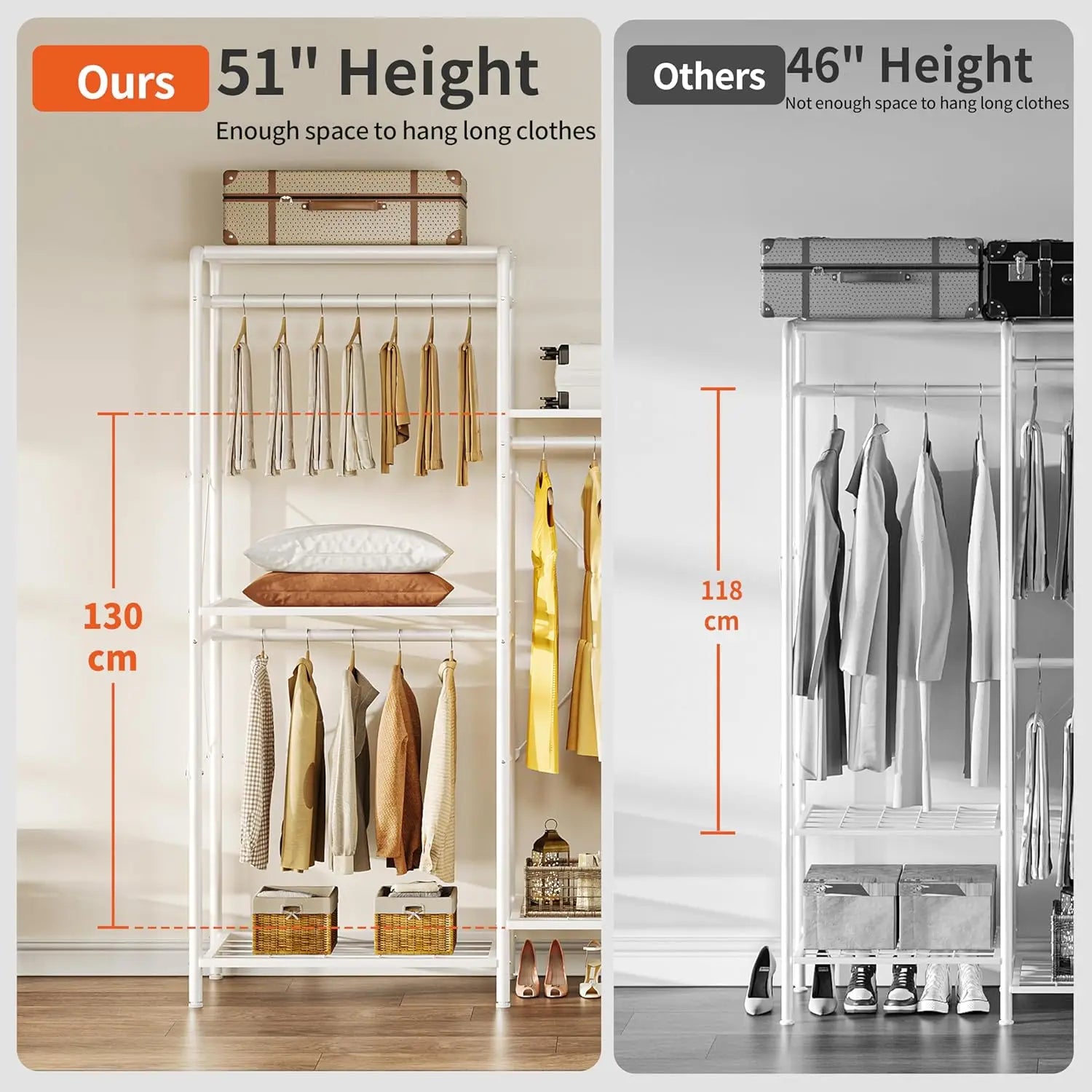 Joiscope Wardrobe Closet Organizer, Heavy Duty Clothes Rack, Closet System With 4 Closet Rods & 5 Closet Shelves, Adjustable