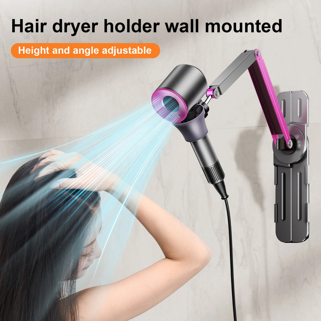 Eary Metal Hair Dryer Holder Wall Mounted Height Angle Adjustable Stand Versatile Free Hands Universal Convenience Furniture