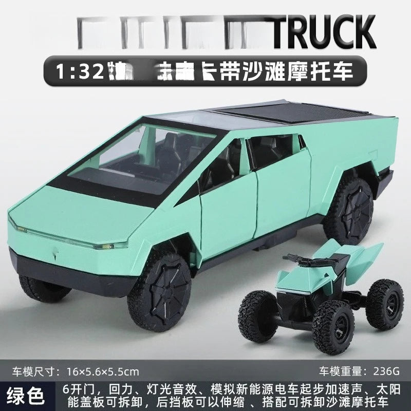 1:32 Cybertruck Pickup Alloy Car Model Diecasts Off-road Vehicles Truck Car Model Sound Light Kids Toys Gift