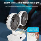 Double Head Desktop Fan 4 Speed Fast Cooling 8000mAh Digital Display A