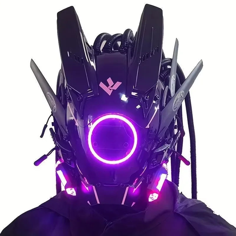 Rechargeable LED Helmet Mask Futuristic Light-Up Face Cover for Rave Festival Cosplay Party RGB Programmable Adjustable Gear