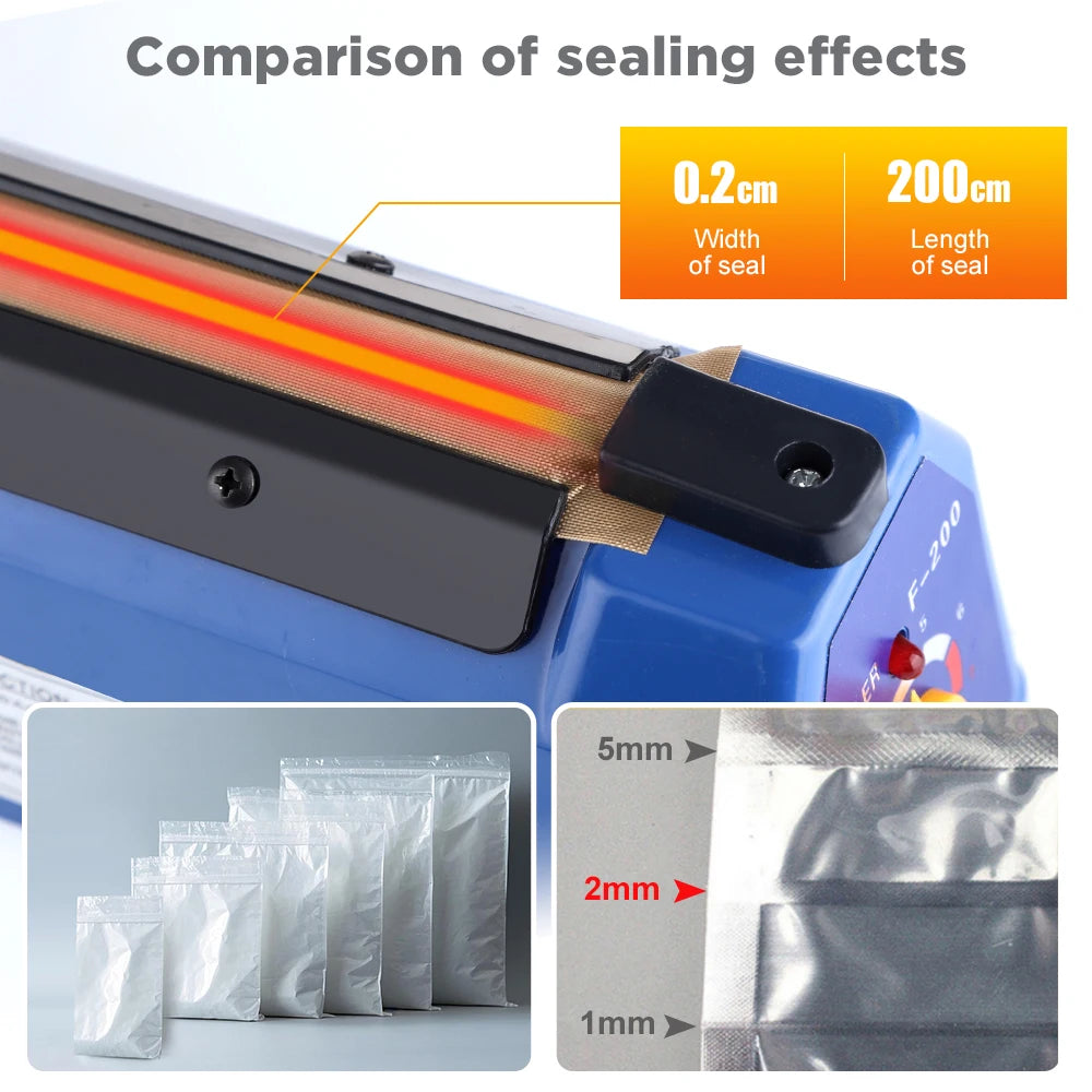 100/200mm Manual Heat Seal Machine Household Impulse Vacuum Sealing Food Meat Sealer Plastic Bags For Home Kitchen Storage