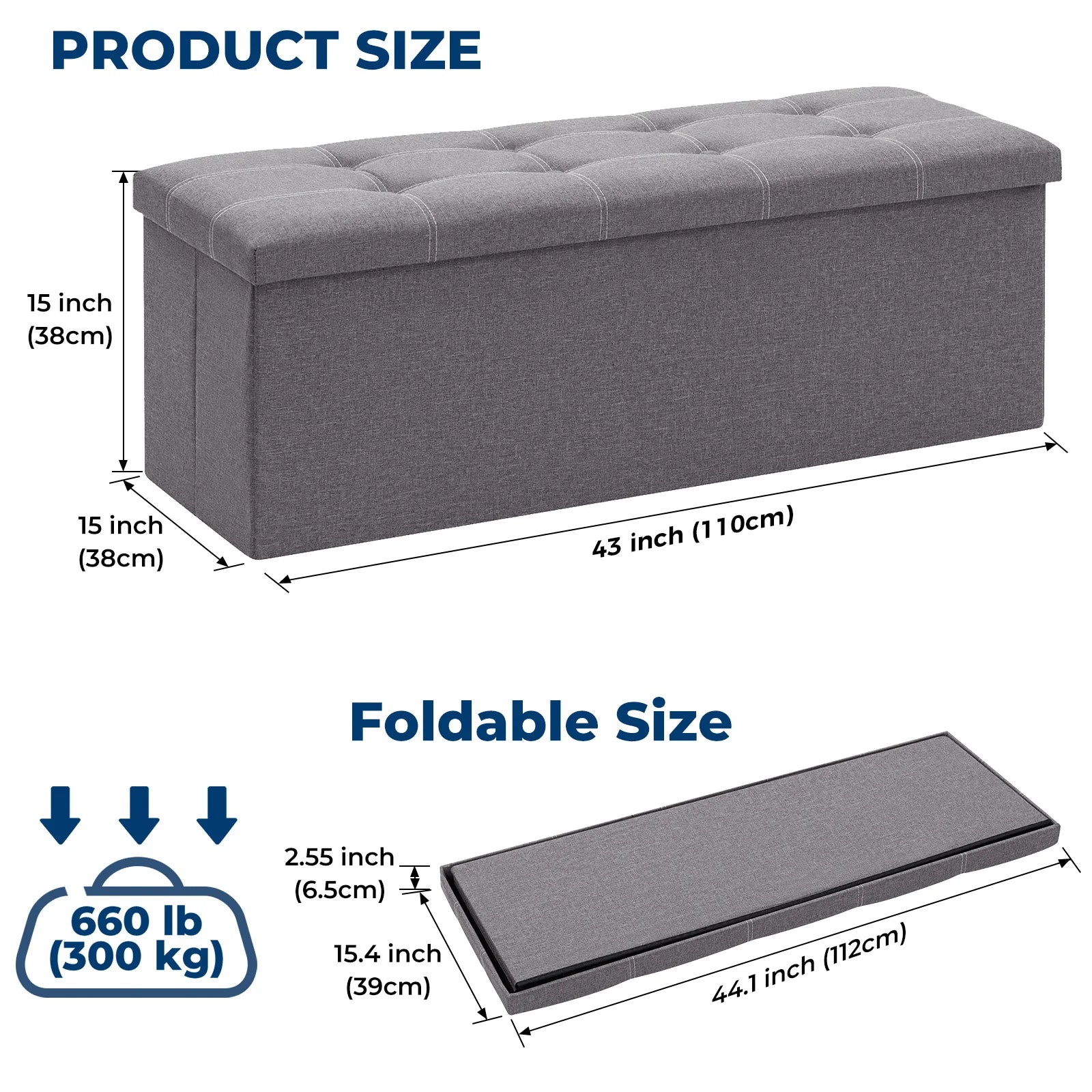 Foldable Stool Home Ottoman Seat Bench Chest with Storage Space Organizer Box Living Room Furniture