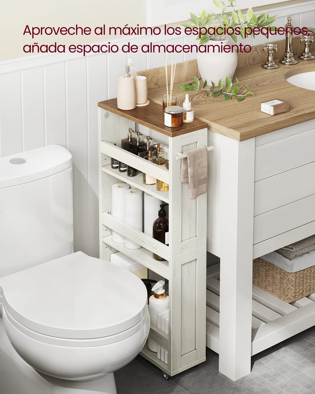 VASAGLE 4-Tier Slim Storage Trolley, Kitchen Trolley with Wheels, Handle, Small Space, 15 x 43.2 x 86.5 cm, Bathroom