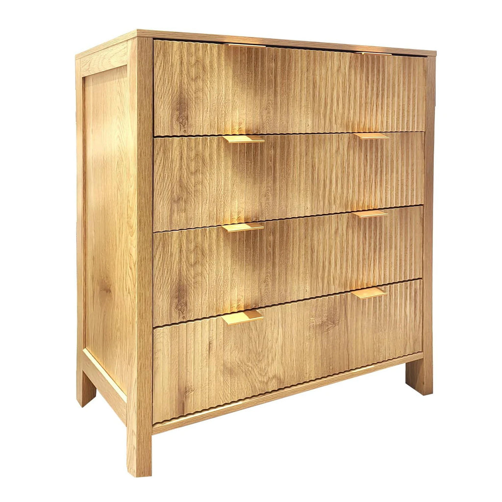 Fluted 4 Drawers Dresser Modern Chest of Drawers Wood Drawer Organizer with Waveform Fluted Panel for Bedroom Living Room