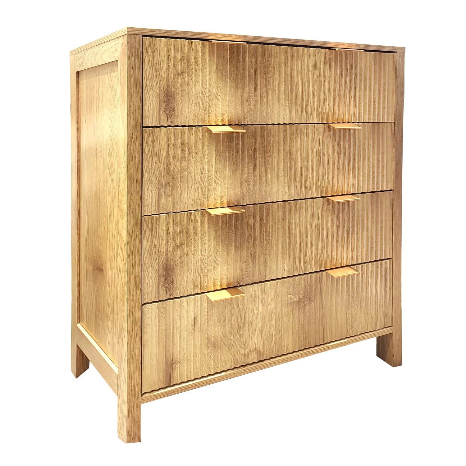 Fluted 4 Drawers Dresser Modern Chest of Drawers Wood Drawer Organizer with Waveform Fluted Panel for Bedroom Living Room