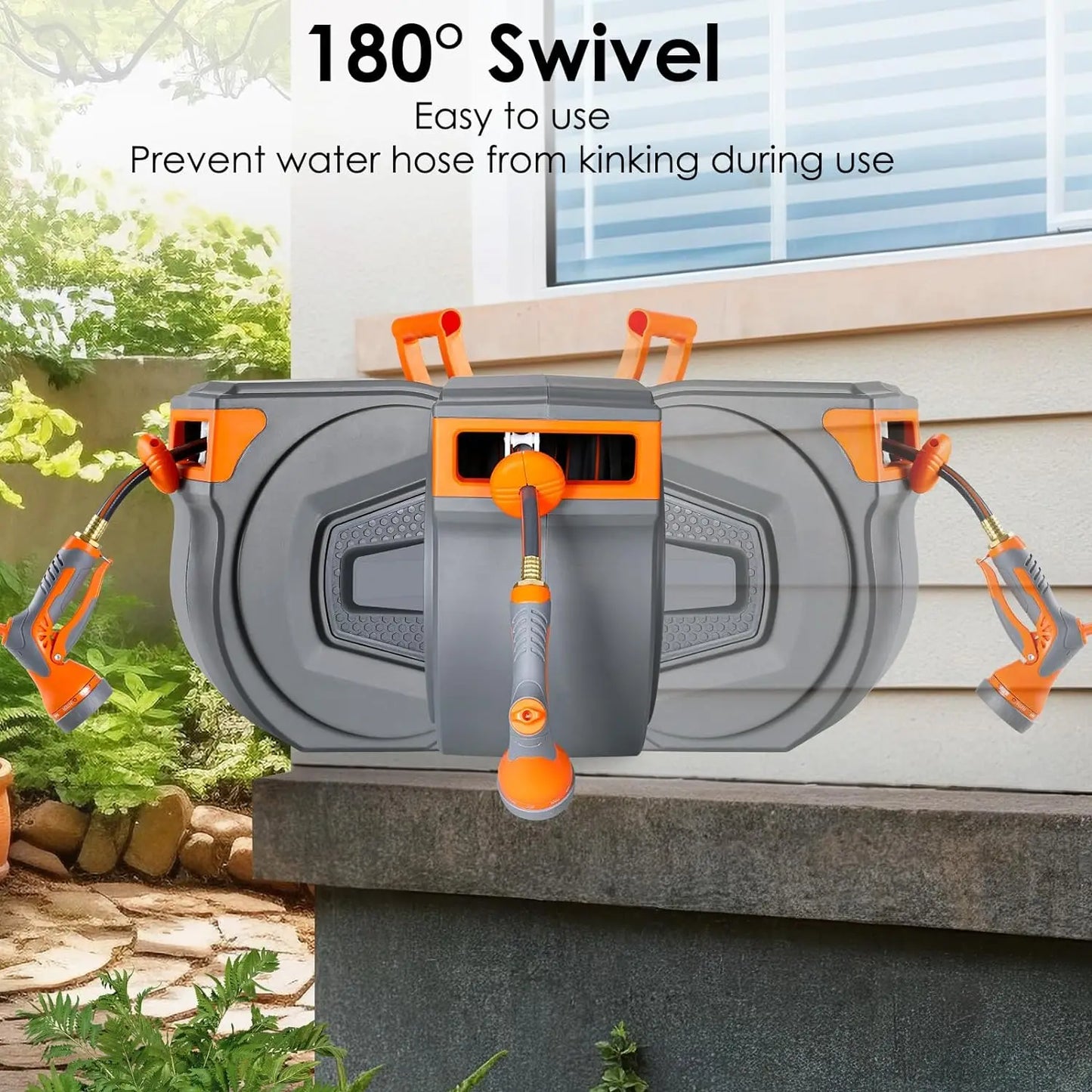 Retractable Garden Hose Reel 20/30M+2M UV Resistant Heavy Duty Automatic Hose Reel Wall Mount 1/2,3/4in Fitting 9 Pattern Nozzle