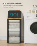 SONGMICS laundry basket with Lid Laundry Collector 90 L Removable Laundry Bag Oxford Fabric Bamboo Handles