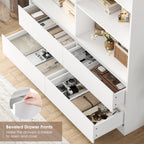 Getone Bookshelf 6 Tier Bookcase White with Drawers 8 Open Compartments Bookshelf Living Room Bookcase  Tall Shelving Unit Free Standing Display Cabinet for Office Home 180x120x30cm