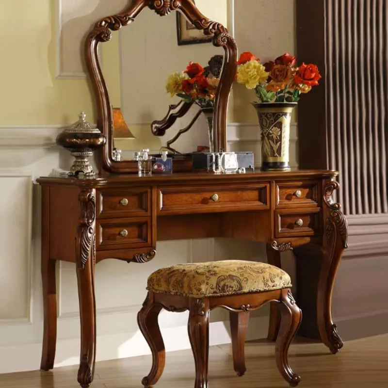Salon Aesthetic Vanity Table Wood Large Brown Luxury Organizer Dresser Bedroom Drawer Beauty Makeup Penteadeira Trendy Furniture