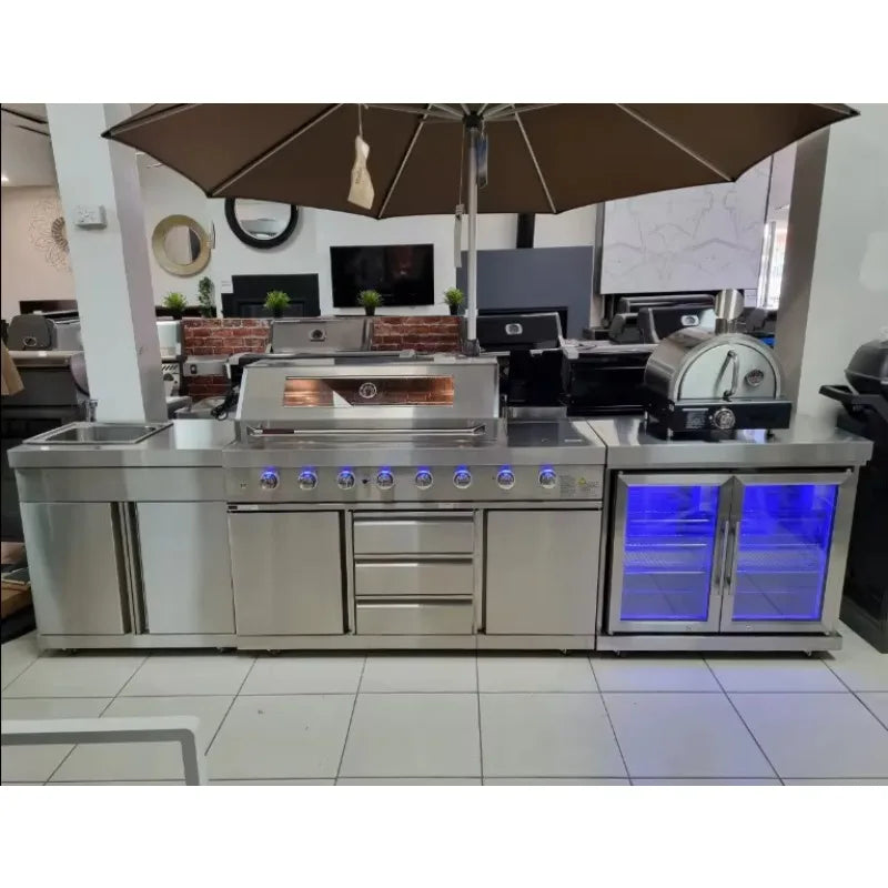 Customized Industrial Durable Outdoor Kitchen Cabinetry Complete BBQ Grill & Sink Unit for Residential & Commercial Use