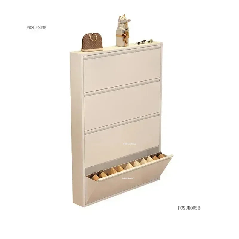 Narrow Shoe Rack Home Aesthetic Living Room Furniture Tilted Vertical Wooden Storage Hallway Shoe Cabinets n