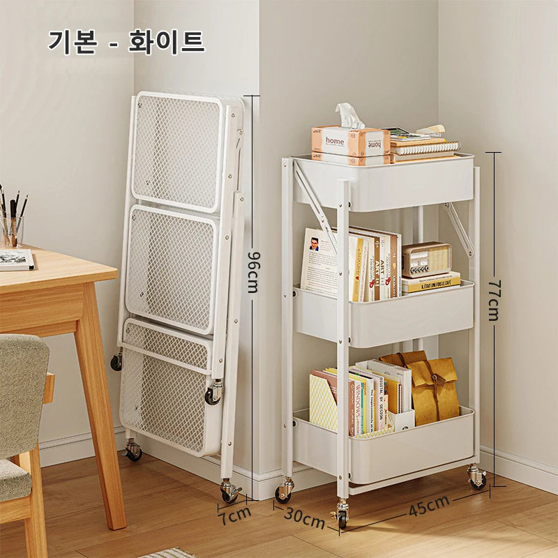 Foldable storage rack Small cart storage rack Multi story floor storage rack Kitchen snack rack Toilet mobile storage rack