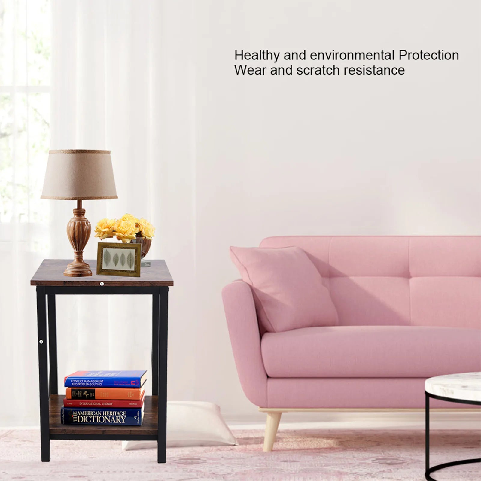 Household Supplies Simple Double Layer Storage Cabinet Side Industrial Coffee End Table for Living Room Bedroom Living Room Desk