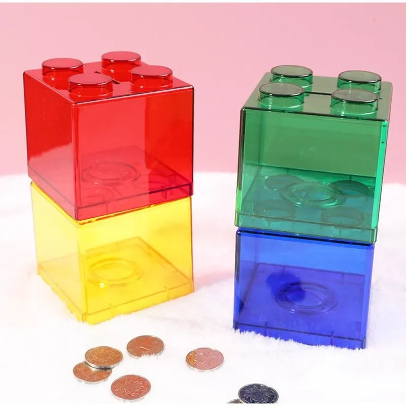 4 Pcs Clear Plastic Building Blocks Money Boxes Coin Savings Jars Children's Toys Gifts