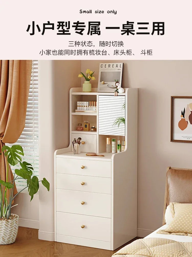 Bedroom Cream Style Dressing Table, Solid Wood Dressing Table, Small Bedside Table, Small Storage Cabinet Dressers for Bedroom