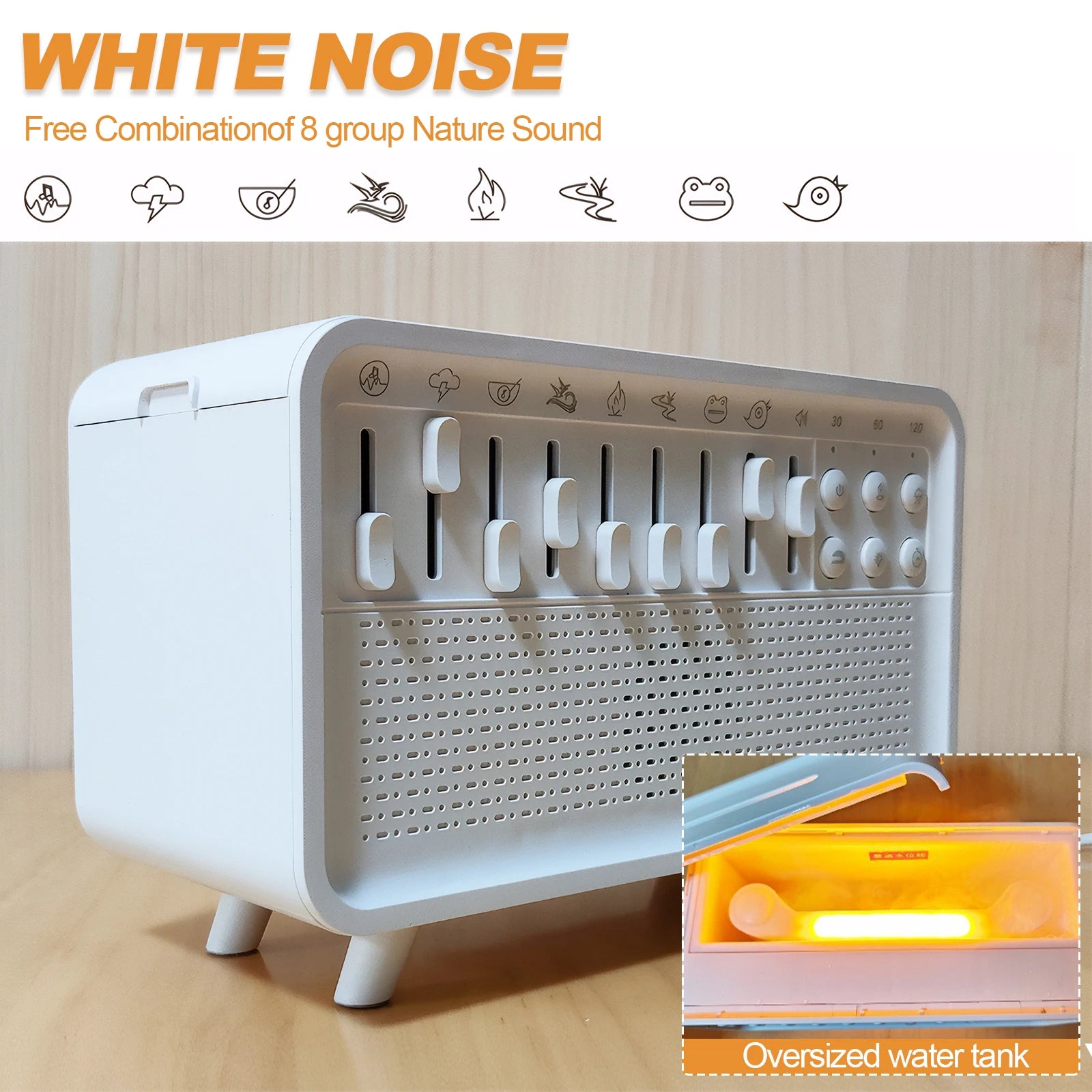 White Noise Sleep Night Light Humidifier Machine LED 3 in 1 Bluetooth Speaker Free Combination of 8 Group Nature Sounds
