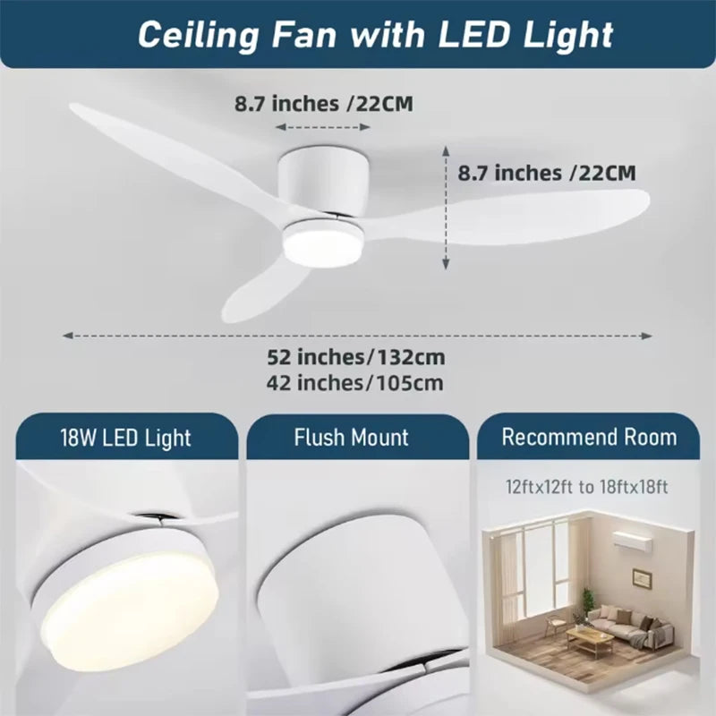 Modern LED Ceiling Fan Lights Low Floor Decorative Lights with Remote