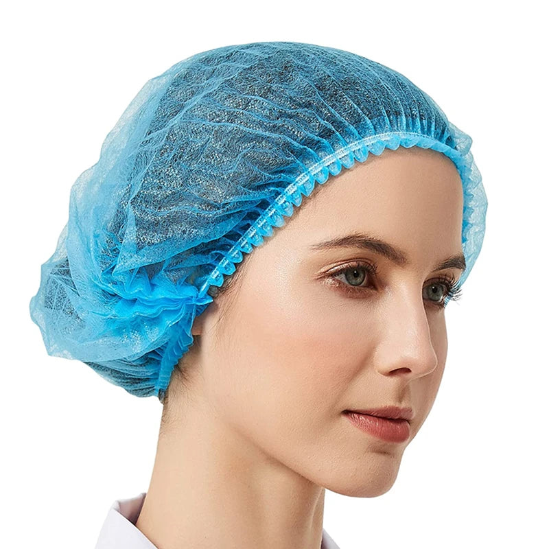 100 PCS Disposable Mop Mob Bouffant Caps 21 inch Non-Woven Clip Hair Head Cover Net for Beauty Food Salon Cooking Hairnets Caps