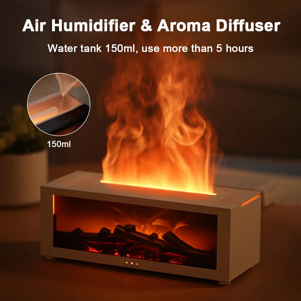 Aroma Air Humidifier Essential Oil Diffuser Fireplace Flame Humidifier