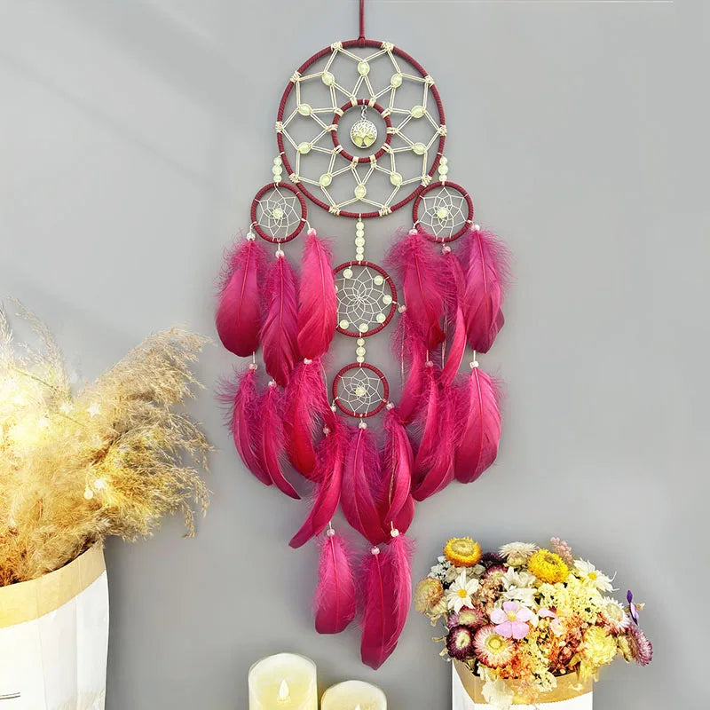 Boho Dream Catcher Hand-woven Feathers Wind Chimes Living Room Bedroom Hanging Ornaments Unique Birthday Gifts Home Decorations