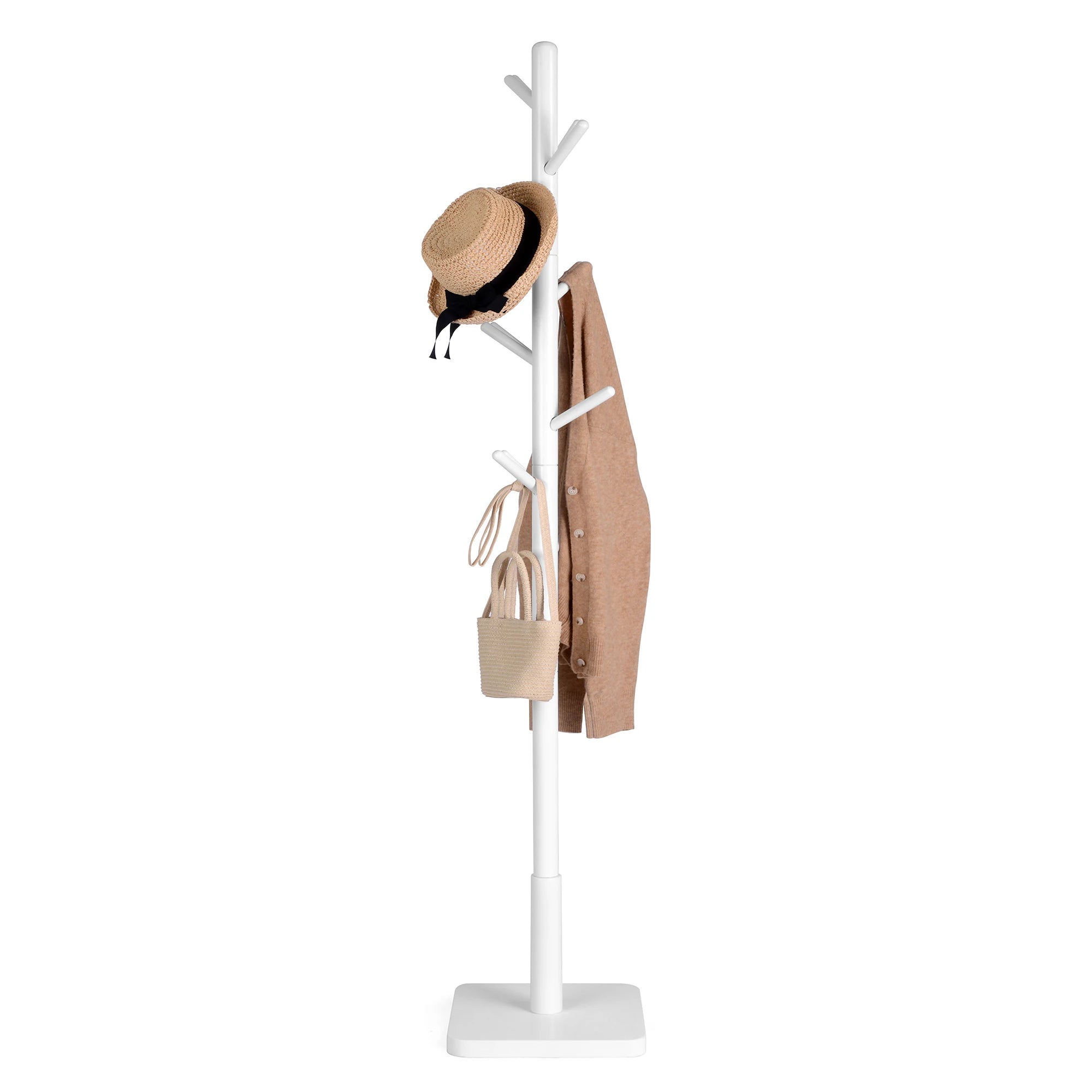 VASAGLE coat rack, dresses stand, solid wood, freestanding tree shape, 8 hooks for jackets, Hats, Bags, Entrance