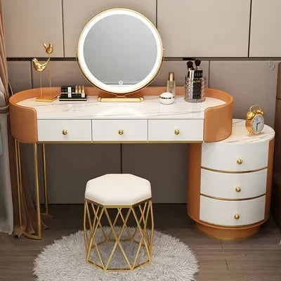 Pink White Vanity Table Women Luxury Nail European Big Stool Study Dressing Table Organizer Mesa De Maquillaje Home Furniture